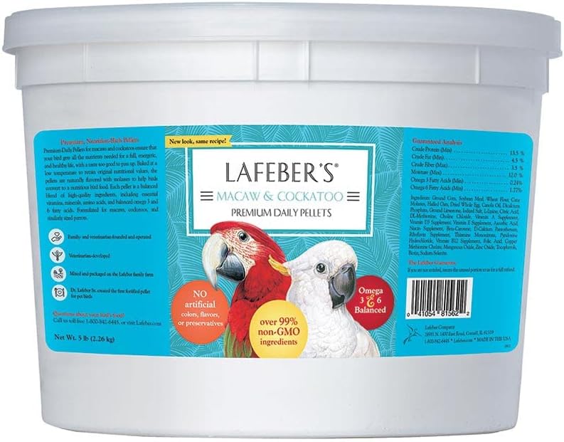 LAFEBER'S Premium Daily Diet Pellets Pet Bird Food, Made with Non-GMO and Human-Grade Ingredients, for Macaws and Cockatoos, 5 lb