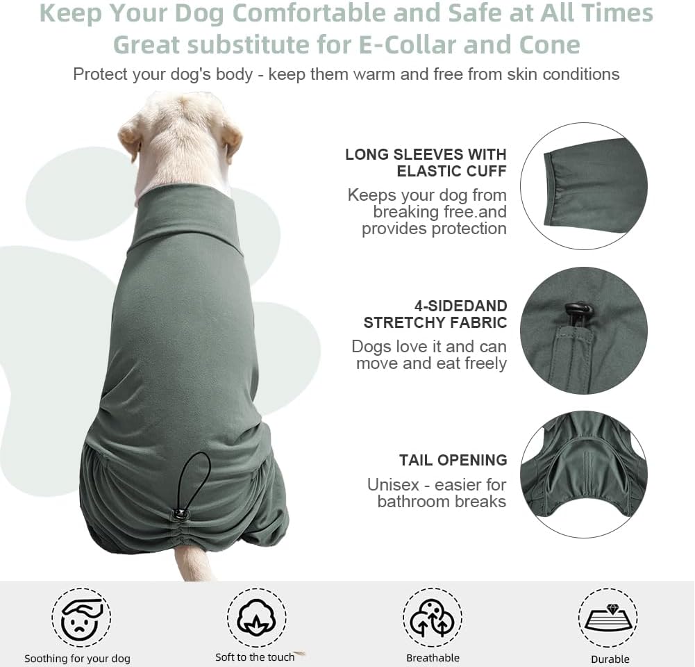 Dog Pyjamas PJS Sweater Clothes and Home Clothing Suitable for Small to Medium Breeds of Dogs, Dog Neutering Suits, Extra-Large Stretch Fabric, Four-Legged Clothes(Thickened Green, XL)