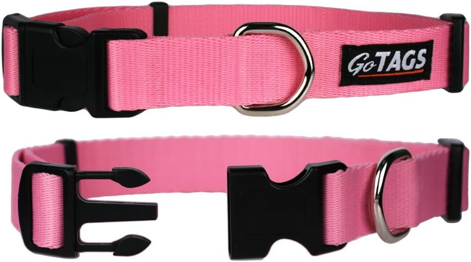 GoTags Dog Collars, Durable Solid Nylon Dog Collars in 5 Color Options and 4 Adjustable Sizes for Puppy and Dogs Extra Small, Small, Medium or Large