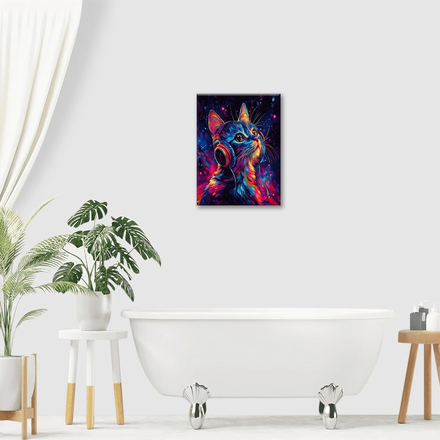 Cat Wall Art Canvas Fantastic Animal Wall Decor Prints Framed Painting Colorful Pictures Gifts Artwork for Bathroom Living Dining Kitchen 12"x16"