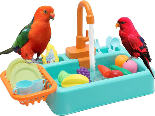 Parrot Bird Bathtub Shower Box Bathing Tub Container Cage, Automatic Pet Bird Bath Pool with Faucet, Ferret Bathtub Swimming Pool Toy Bath Shower Water Dispenser for Small Medium Parakeet Cleaning