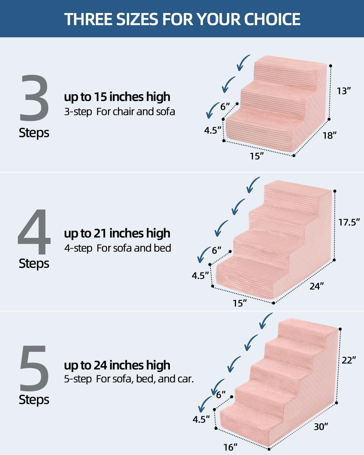 Dog Stairs for Small Dogs,17.5" H,4-Step Dog Steps for Bed and Couch with High Density Foam,Non-Slip Pet Steps for Doggy and Cat,Pet Stairs with a Washable Cover,Pink