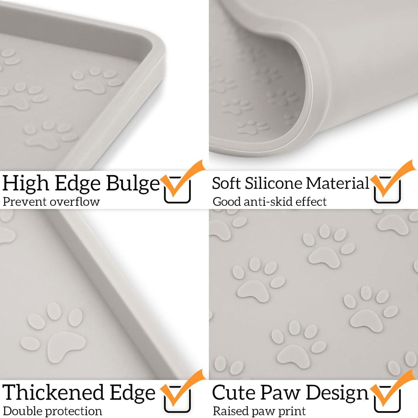 Ptlom Dog Food Mat Anti-Slip Bowl Mats for Food and Water, Waterproof Silicone Pet Placemat with High Raised Edges, Non-Slip Puppy Feeding Tray for Small, Medium Large Cats Dogs, Cream, 11.8"x11.8"