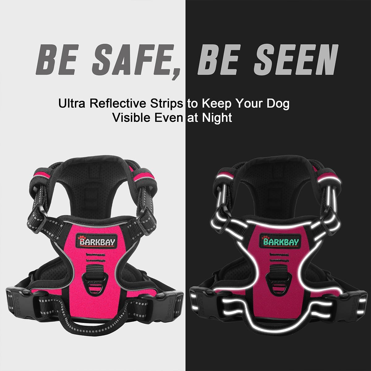 BARKBAY No Pull Dog Harness Front Clip Heavy Duty Reflective Easy Control Handle for Large Dog Walking(Pink,XL)
