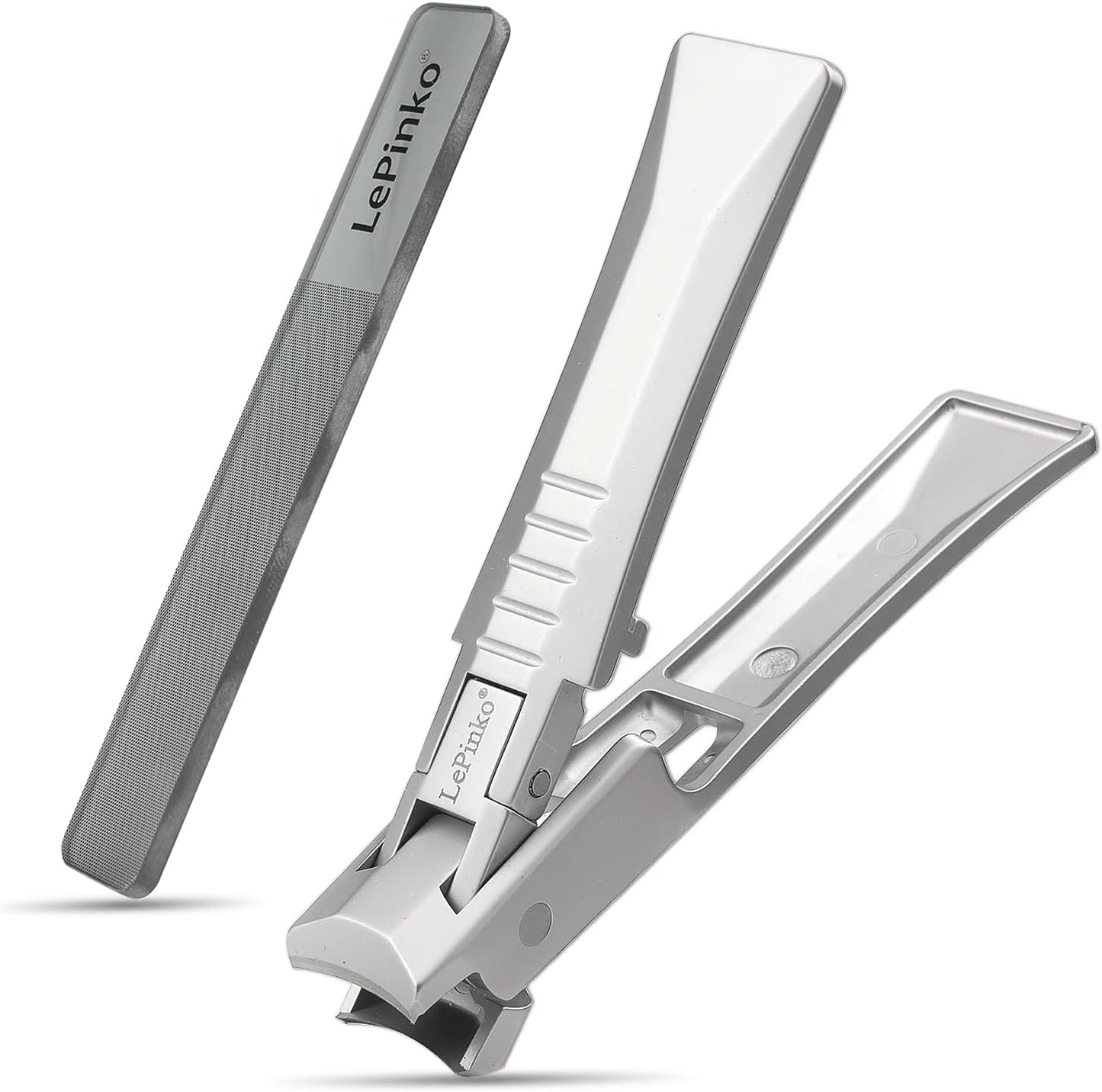 Nail Clipper for Thick Toenails and Fingernails, Portable Toenails Clippers for Seniors, Nail Cutter with Catcher, Nano Glass Nail Buffer, Gifts for Stocking Stuffers Men Women 2PCS