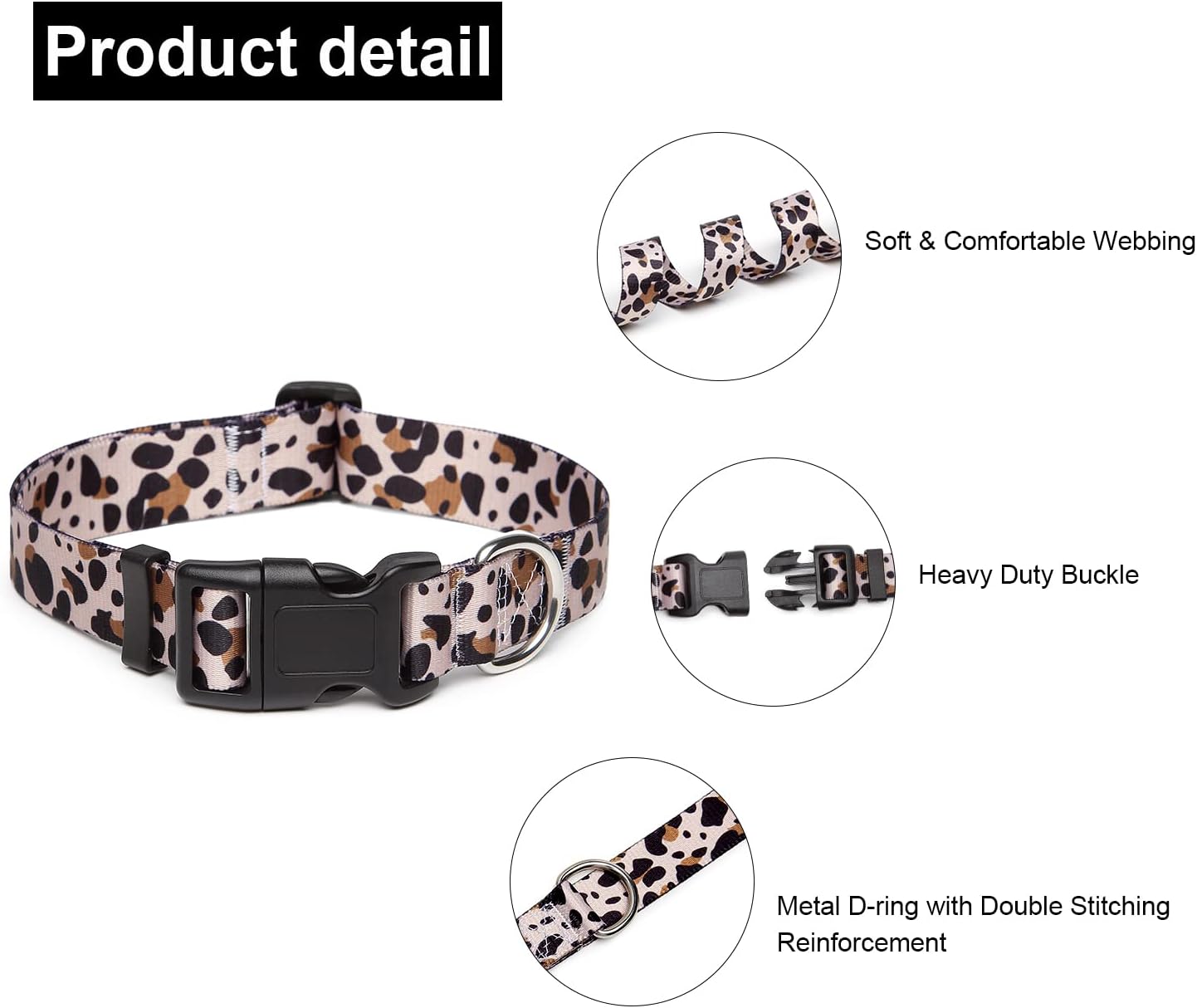 Mercano Adjustable Dog Collar - Special Design Patterns, Soft Nylon Comfortable Durable Pet Collar for Small Medium Large Dogs (M, Leopard)