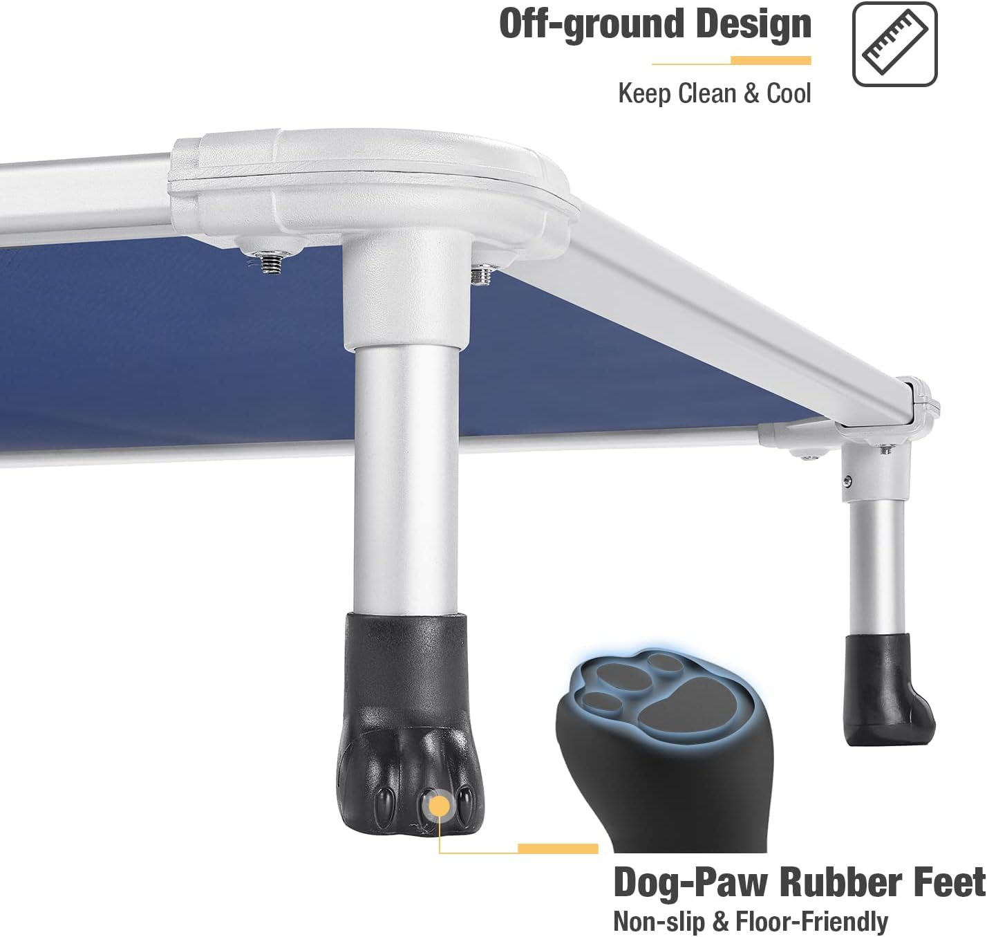 Veehoo Chew Proof Elevated Dog Bed - Cooling Raised Pet Cot - Silver Aluminum Frame and Durable Textilene Mesh Fabric, Unique Designed No-Slip Feet for Indoor or Outdoor Use, Blue, X-Large, CWC2003