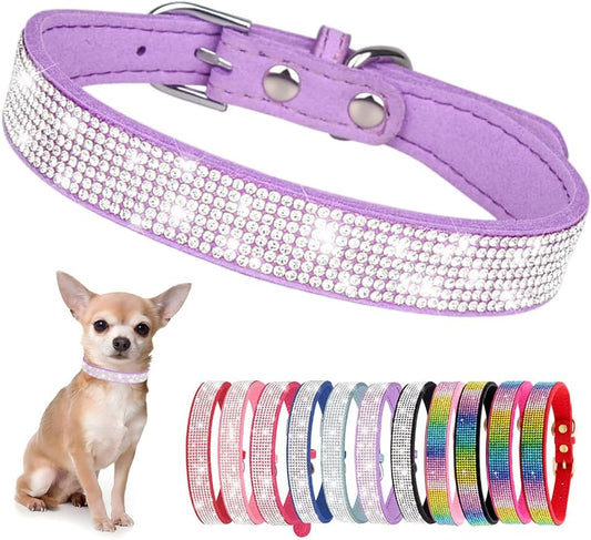 Rhinestone Dog Collar for Small Dogs, Bling Diamond Fancy Crystal Glitter Pretty Jewel Pet Puppy Collars for XXS XS Small Medium Large Breed Girl Dogs Female Cats Kitten, Purple M