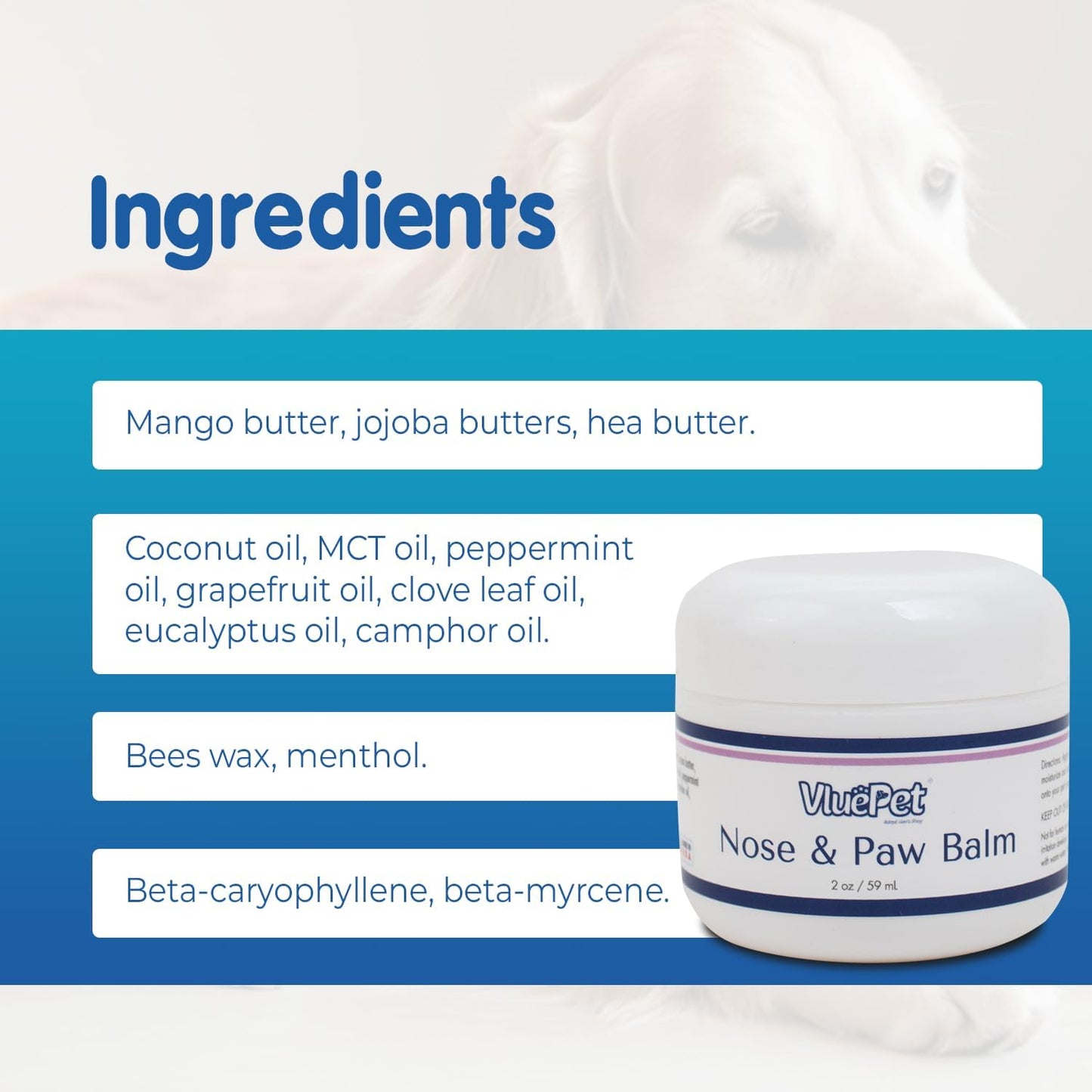 VLUEPET | Nose and Paw Balm | Natural, Lick-Safe Moisturizer & Protector for Cracked, Dry Paws & Nose | Paraben-Free, Sulfate-Free, No Dyes or Preservatives | Soothing Relief for Dogs and Cats (2 oz)