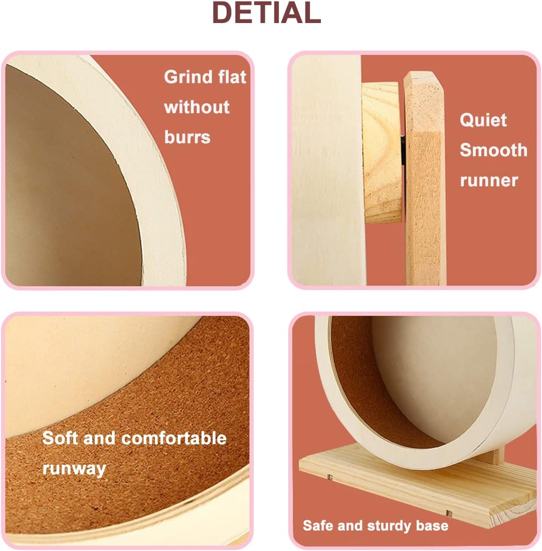 antiai Hamster Wooden Silent Wheel, Small Animal Exercise Wheel Accessories, Quiet Spinner Hamster Running Wheels Toys for Hamsters,Guinea Pig, Gerbils, Mice and Other Small Pets,8.2' Medium Size