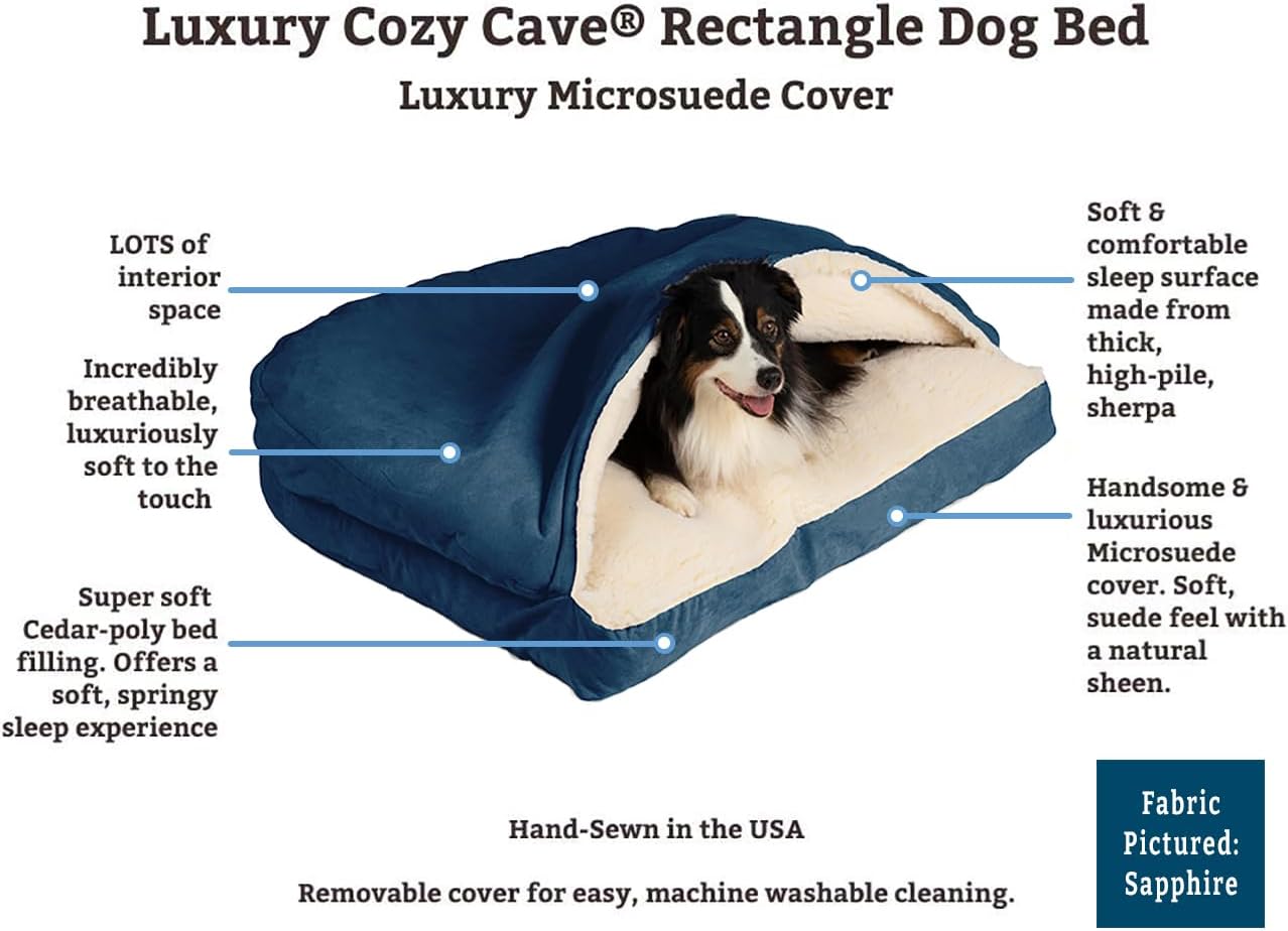 Snoozer Pet Products Luxury Rectangle Cozy Cave Dog Bed with Microsuede, Extra Large, Sapphire