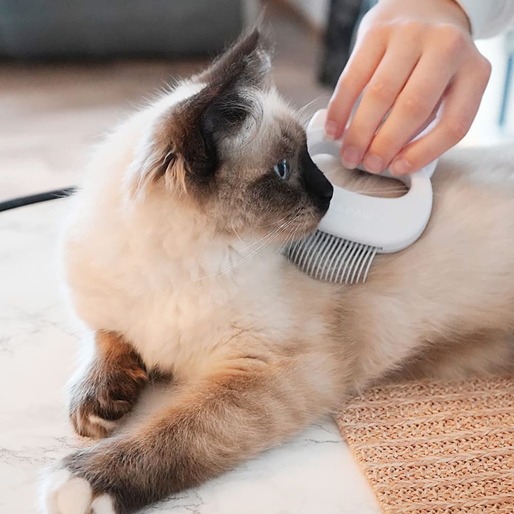 Leo's Paw The Original Pet Hair Removal Massaging Shell Comb Soft Deshedding Brush Grooming and Shedding Matted Fur Remover Dematting tool for Long and Short Hair Cat Dog Puppy Bunny (White)
