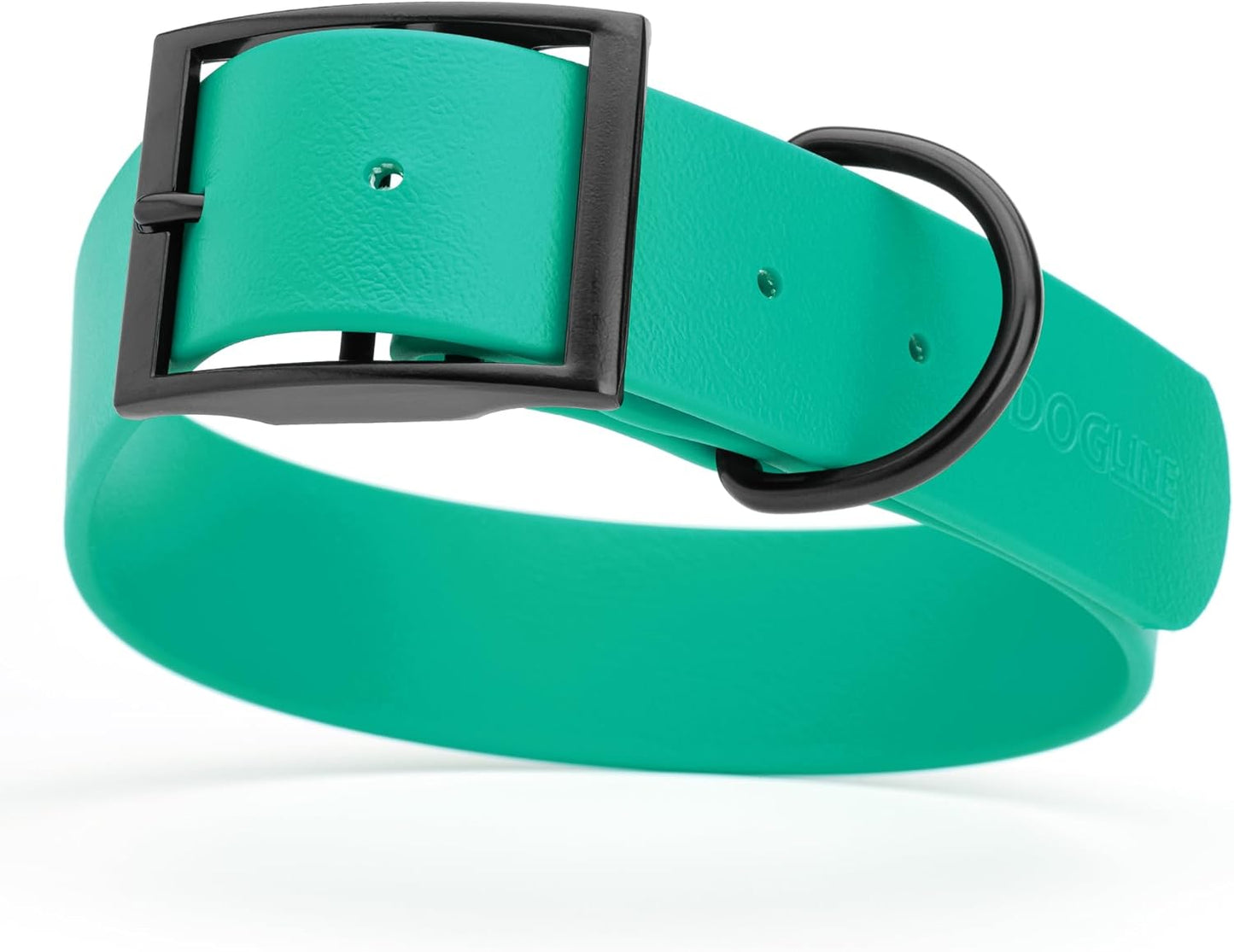 Dogline Biothane Waterproof Dog Collar Strong Coated Nylon Webbing with Black Hardware Odor- Proof for Easy Care Easy to Clean High Performance Fits Small Medium or Large Dogs, Teal