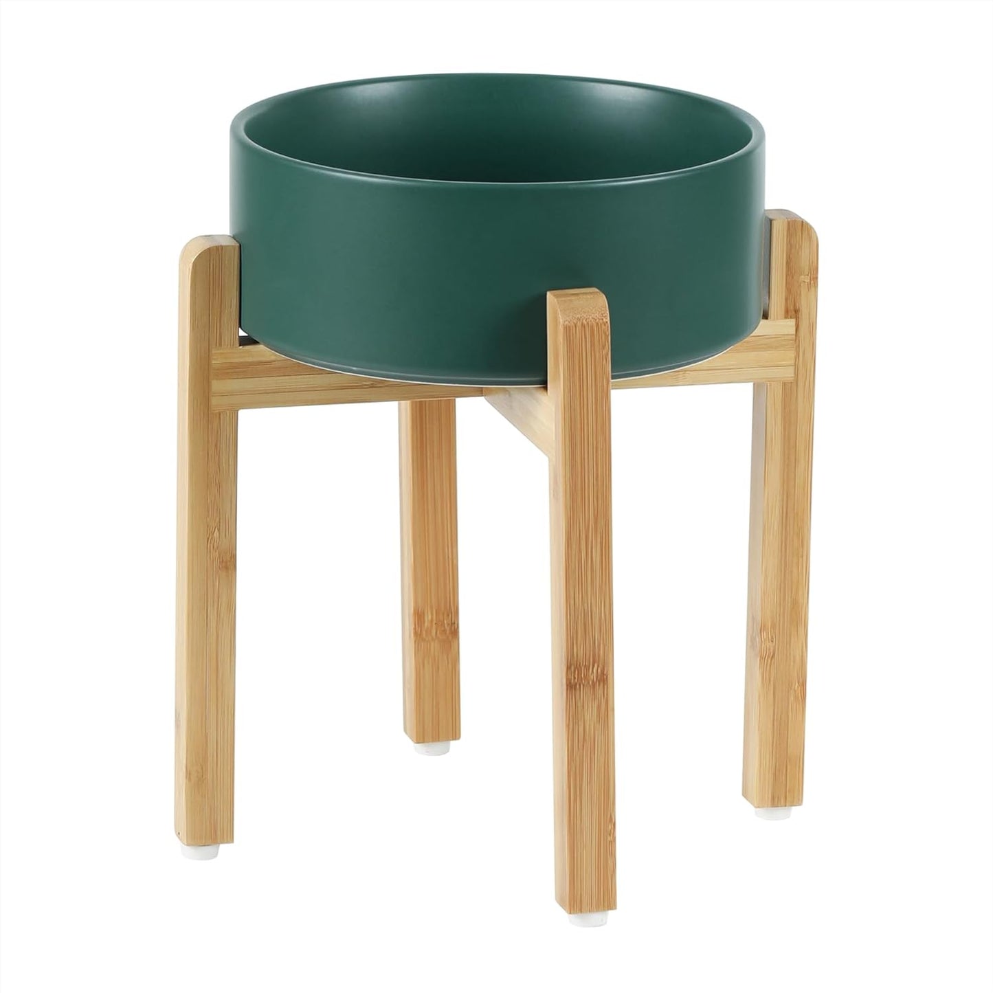 Ceramic Raised Dog Bowl Set, Elevated Dog Bowl with Stand, Food and Water Bowl for Large Breed Dogs, Weighted Dog Dishes, Pet Bowl(8.2'',60OZ, Green)