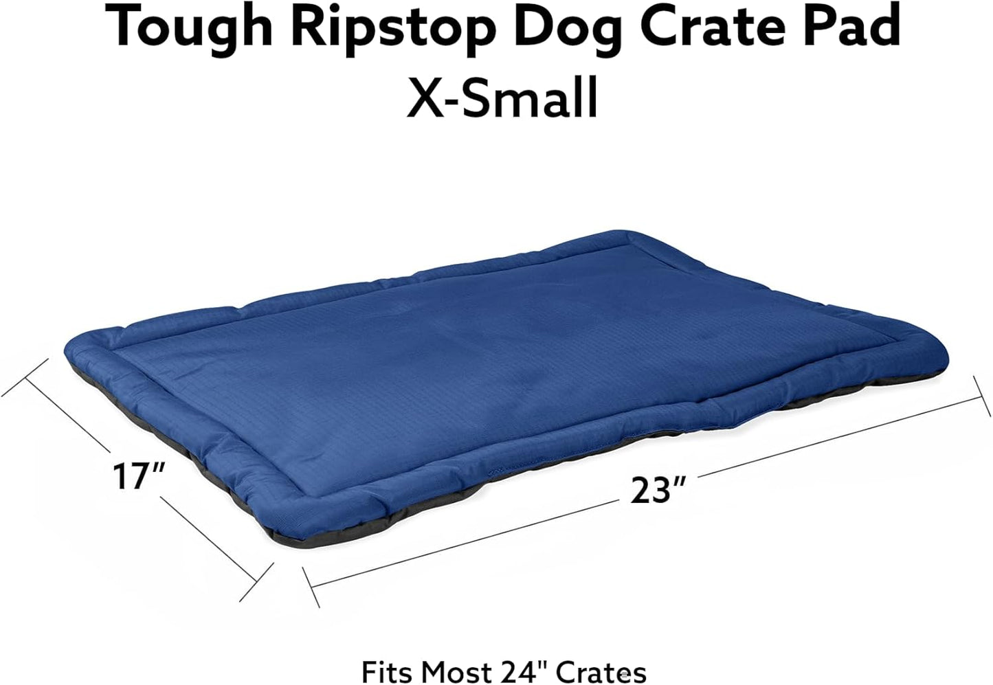 K9 Ballistics Tough Ripstop Dog Crate Pad - Durable & Machine Washable with Non-Skid Bottom and 120-Day Warranty, Fits 24" Wire Crates - X-Small, Blue Quartz
