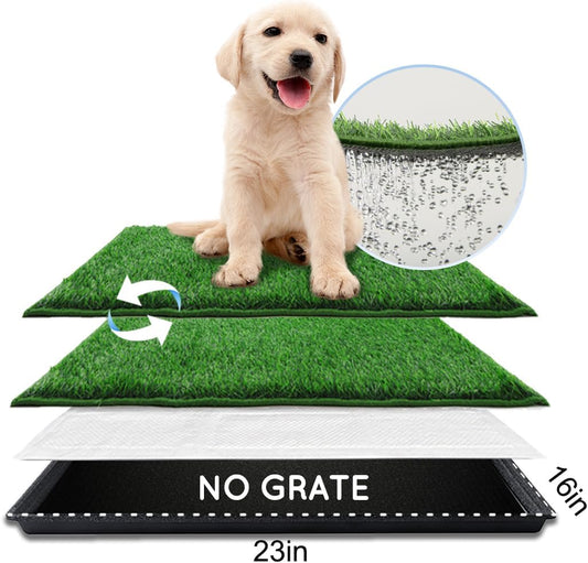Dog Grass Pad with Tray Small 23" x 16", Dog Potty (No Grate) with Ultra-Absorbent Artificial Grass for Dogs with Hemmed Edge, Pee Pads for Dogs, Odor Free, Litter Box for Balcony