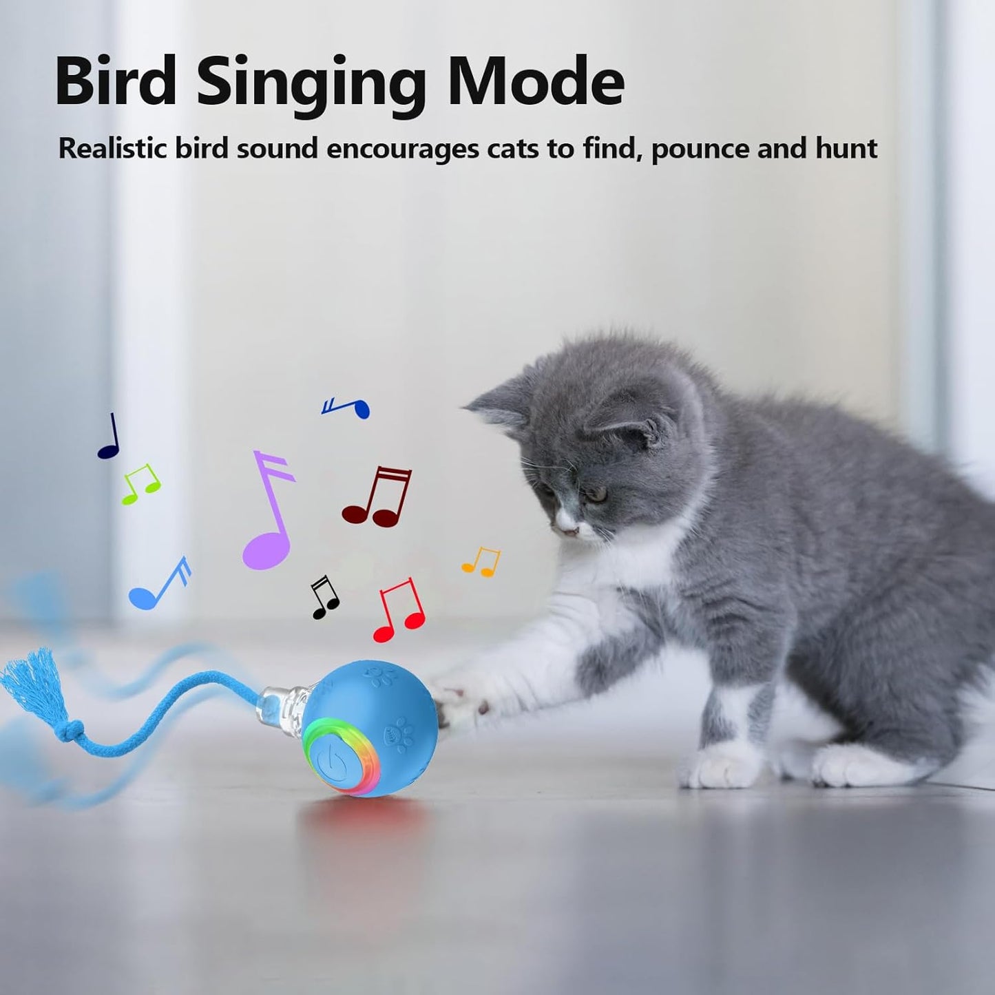 Interactive Cat Toys, Automatic Moving Cat Toys for Bored Indoor Adult Cats, Fast Rolling, Chirping & Motion-Activated Kitty Toys, Fun Gift for Cats with Speedy Tail 2.0, USB Rechargeable, Blue