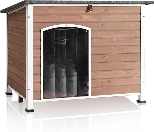 GUTINNEEN Dog House Outdoor Weatherproof with Anti-bite Metal Frame Large Indoor Wooden Dog Kennel for Medium to Large Dogs, 43.3" L × 29.4" W × 33.4" H