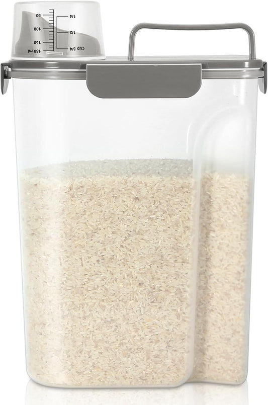 TBMax Airtight Rice Container 10 Lbs, Cereal Dispenser, Pet Cat Dog Food Storage Container, Plastic Kitchen Pantry Food Storage Holder with Cup -Dark Grey