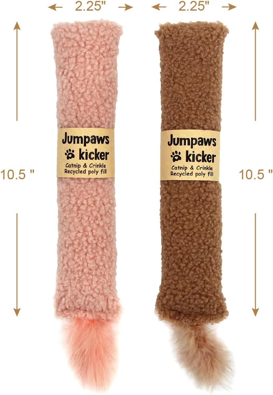2 Pack Natural Interactive Catnip & Silvervine Cat Kicker with Tail, Bite Resistant Chew Toy, Crinkle Kicker, Accessories for Indoor Cat, Sherpa Material