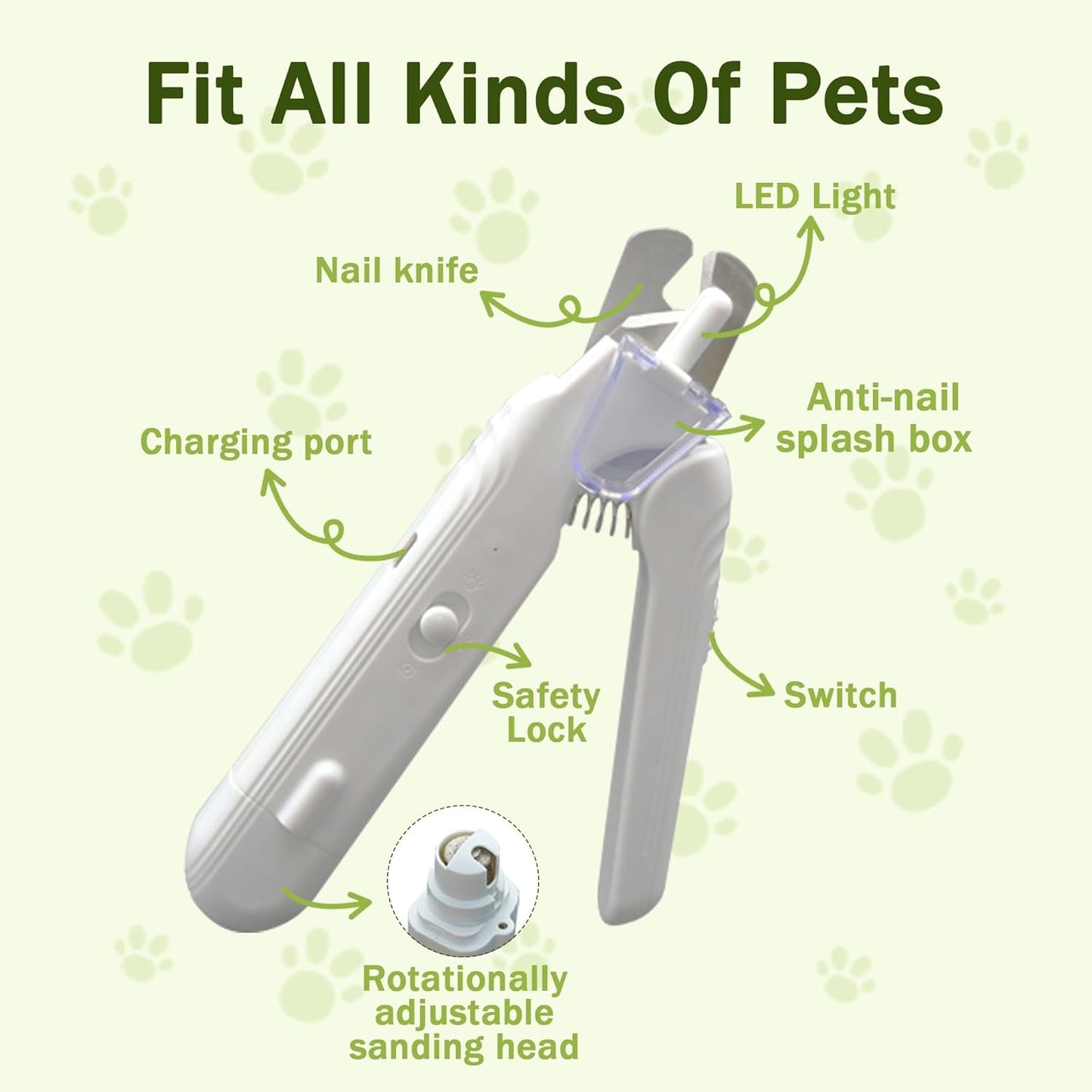 2-in-1 Dog Nail Grinder & Dog Nail Clippers Trimmers for Large Medium Small Dogs Cats Pets Claw Trimmer with LED Lights (White)