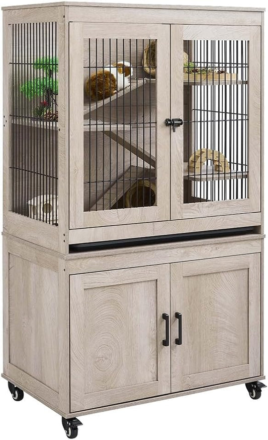 unipaws Ferret Cage with Storage, Large Vertical Hamster Cage, Iguana, Rabbits, Chinchillas, Pet Rats, Guinea Pigs - Multi-Level Small Animal Cage with Ramps, Platforms, and Wheels