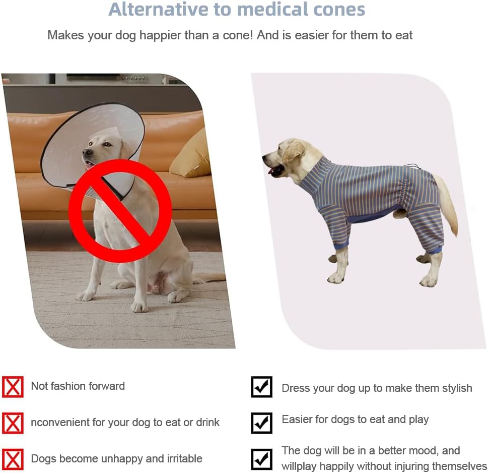 Dog Pyjamas PJS Sweater Clothes and Home Clothing Suitable for Medium to Large Breeds of Dogs, Dog Neutering Suits, Extra-Large Stretch Fabric, Four-Legged (Thickened Blue Stripes, 3XL)