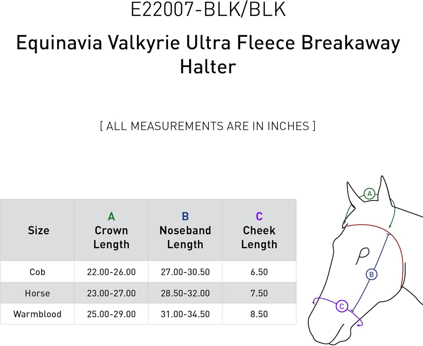 Equinavia Valkyrie Soft Ultra Fleece Padded Adjustable Breakaway Horse Halter - Black/Black - Cob