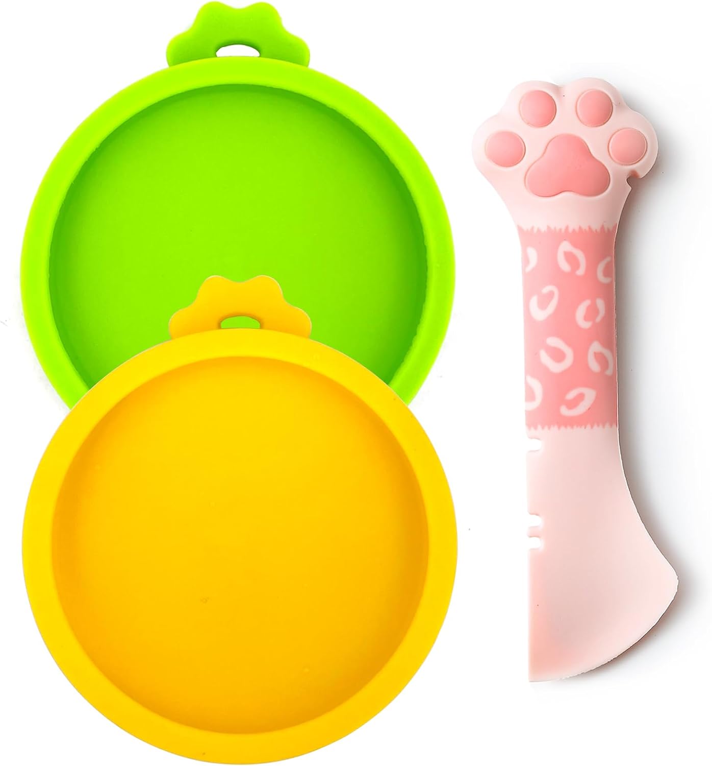 Comtim Small Cat Food Can Lids with Cat Food Spoon Set, Silicone Cat Food Can Covers Lids for 3 oz Cans, Cat Can Opener Spatula Cat Spoon for Wet Food