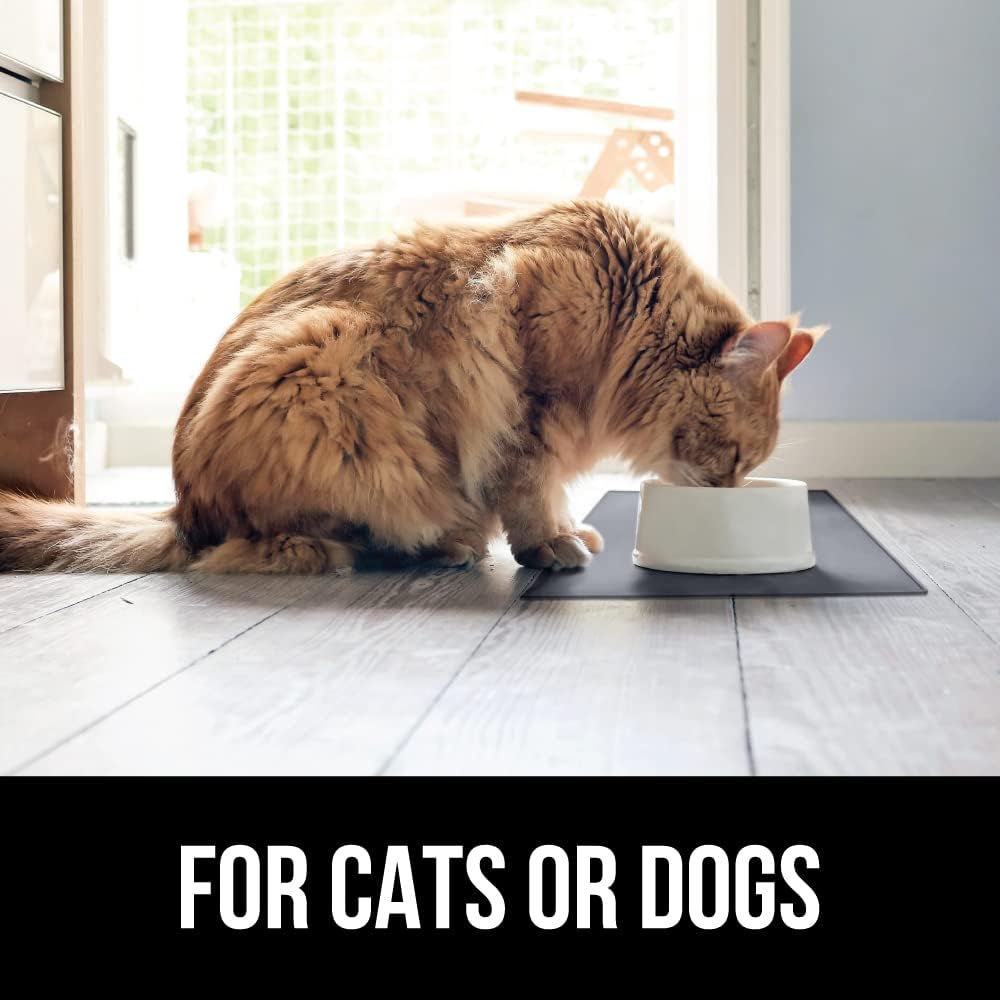 GORILLA GRIP 100% Waterproof Raised Edge BPA Free Silicone Pet Feeding Mat, Dog Cat Food Mats Contain Spills Protects Floors, Placemats for Cats and Dogs Water Bowl, Pets Accessories 32x24 Gray