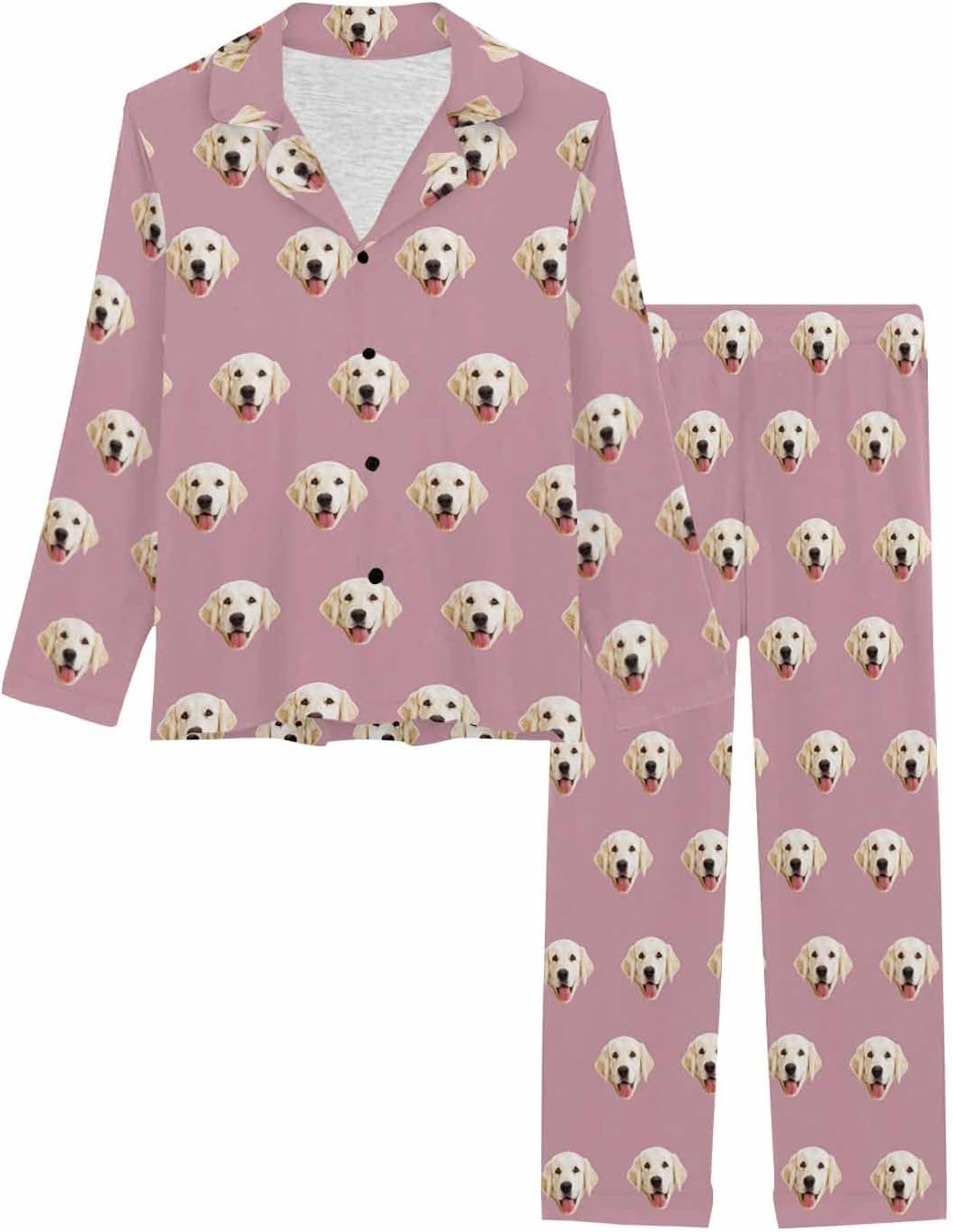 MyPupSocks Custom Face Pajamas for Women Set, Personalized Photo Long Sleepwear XS-XXL