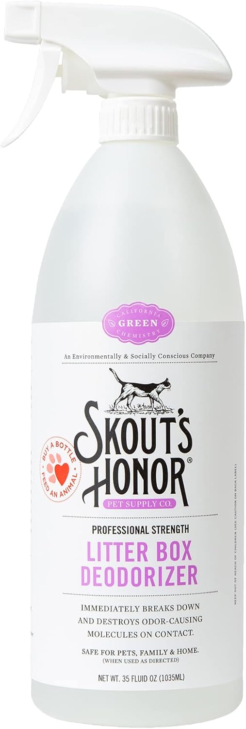 SKOUT'S HONOR Cat Litter Box Deodorizer Spray - Professional Strength, Instantly Breaks Down and Destroys Offensive Odors, Effectively Neutralizes Feline Pheromones, Eco-Friendly, Cruelty-Free, 35 oz
