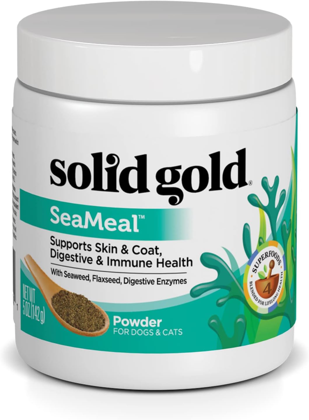Solid Gold Cat & Dog Multivitamin Powder - Kelp Powder, Omega 3 & Vitamins for Dental, Digestive, Immune, Skin & Coat Health - Multi Vitamin for Dogs & Cats - Cat & Dog Food Additive Supplement - 5oz
