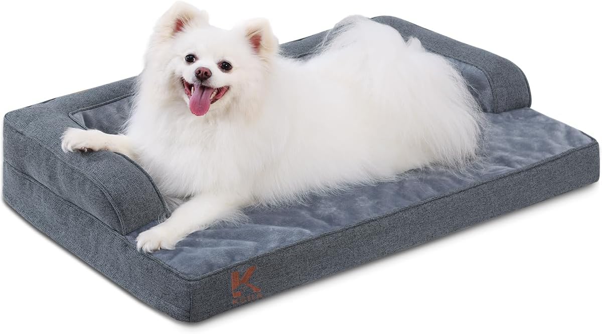 KSIIA Orthopedic Dog Bed for Small Dogs，Washable Pet Sofa with U-Shaped Bolster Removable Waterproof Cover Non-Slip Bottom and Egg-Crate Orthopedic Foam Pet Couch Bed, 29 x 18 Inch, Dark Gray