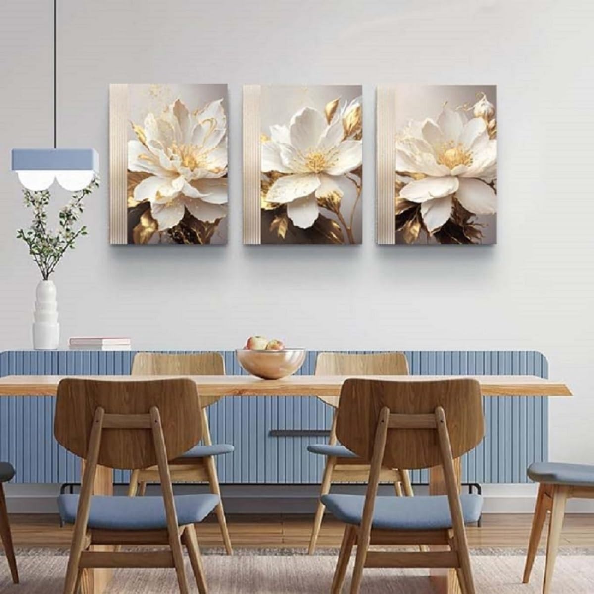 Yxbhhym Flower Canvas Wall Decor Living Room Bathroom Wall Art Paintings for Bedroom Wall Art Dining Room White Floral Picture Poster Artwork Modern Framed Art Prints 3 Piece Home Decorations