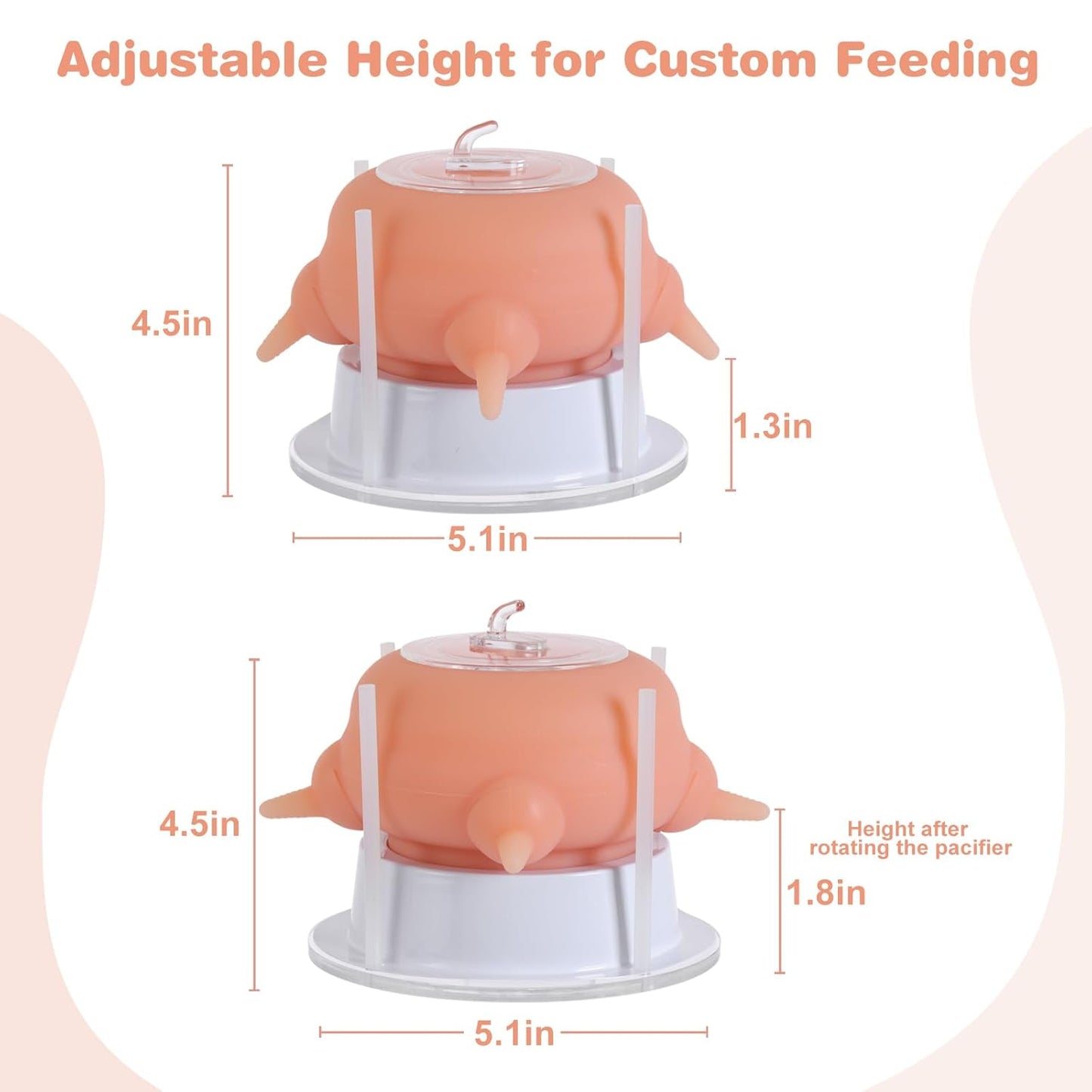 Nursing Nipple Puppy Feeders for Multiple Puppies, 200ml Food-Grade Silicone with 4 Adjustable Detachable Nipples, Smooth Flow Nipple for Kitten Bottle Feeding Kit(Pink)