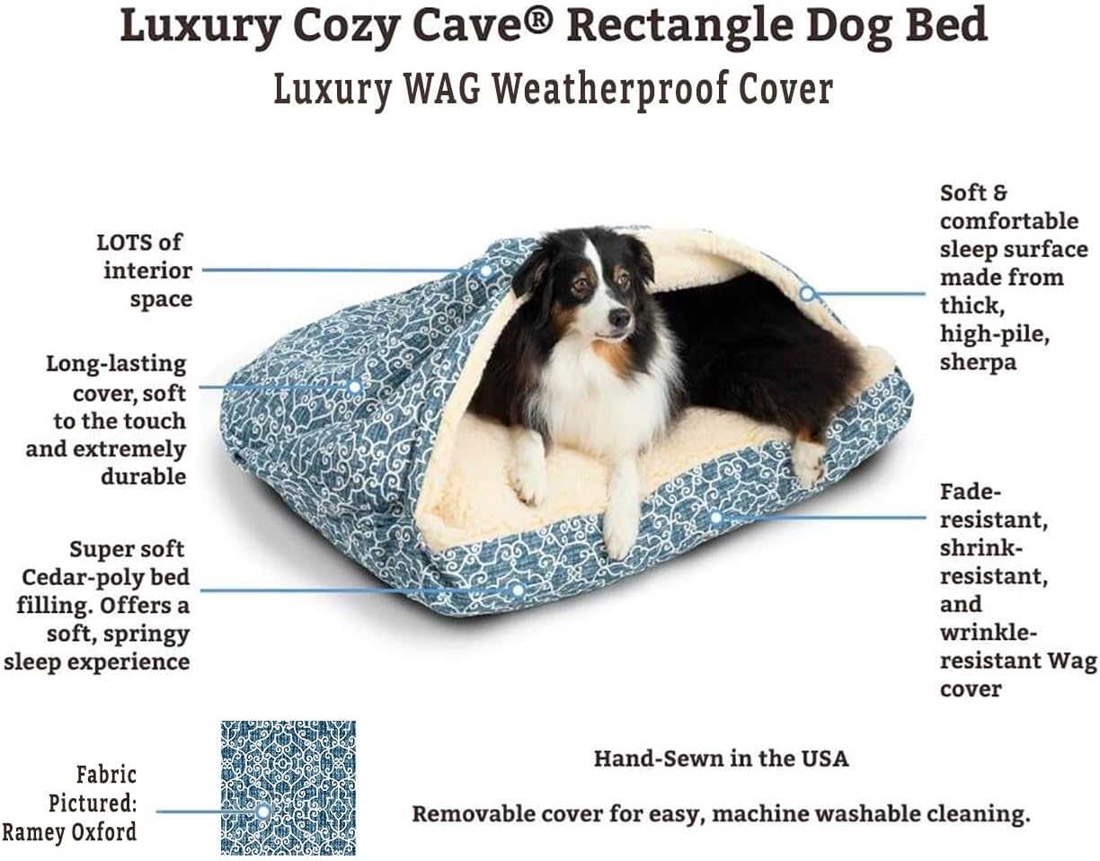 Snoozer Pet Products Luxury Rectangle Cozy Cave, Wag Collection, Medium, Ramey Oxford