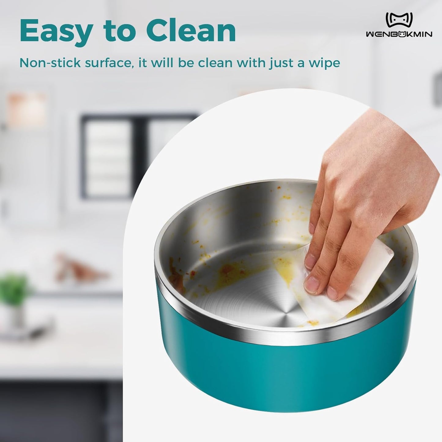 Dog Bowl, Stainless Steel Dog Food and Water Bowl with Non Slip Quiet Bottom, Easy to Clean, Dishwasher Safe, 64oz, Lake Blue