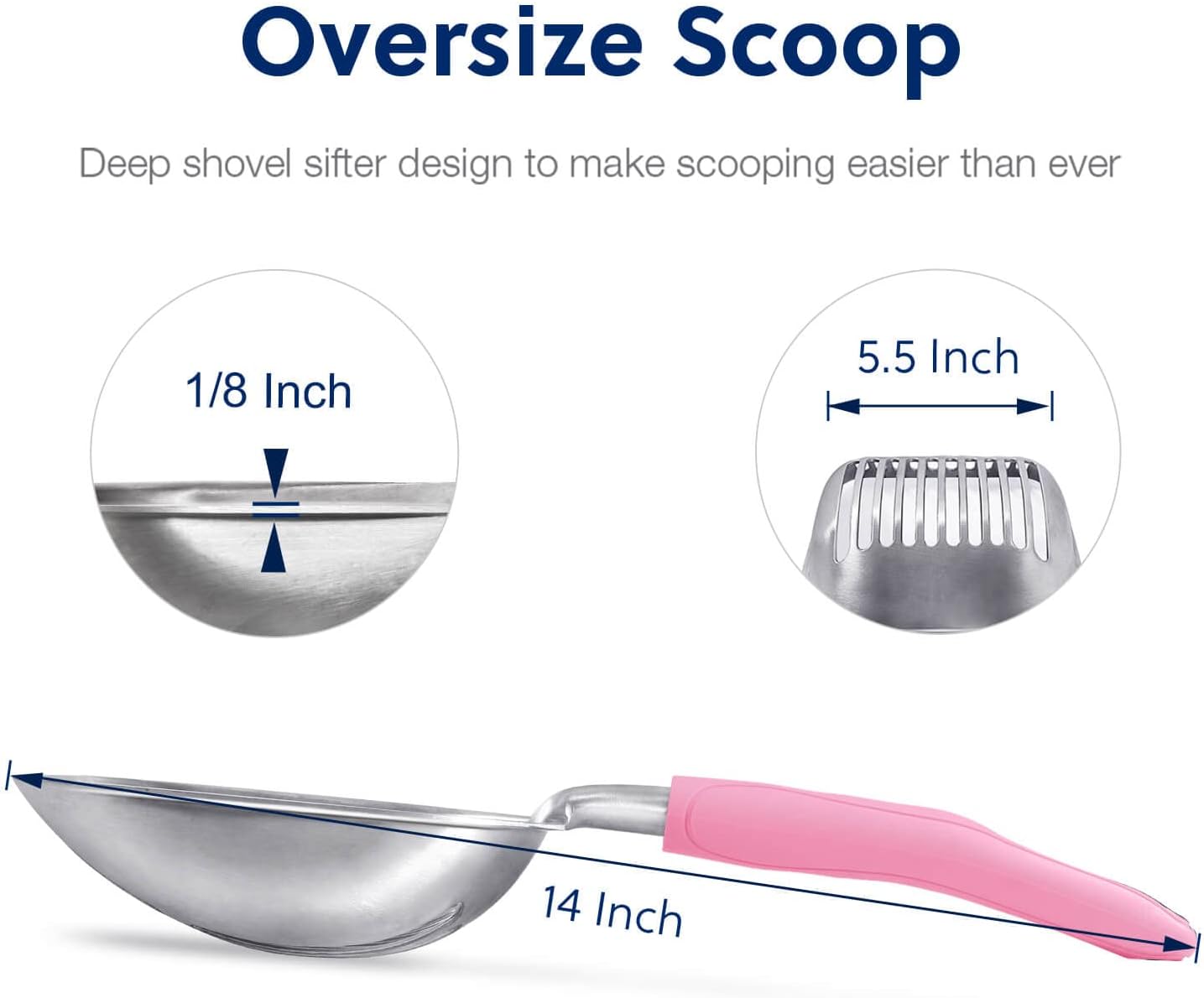 WePet Cat Litter Scoop, Aluminum Alloy Sifter, Kitty Metal Scooper, Deep Shovel, Long Handle, Poop Sifting, Kitten Pooper Lifter, Durable, Heavy Duty, for Litter Box