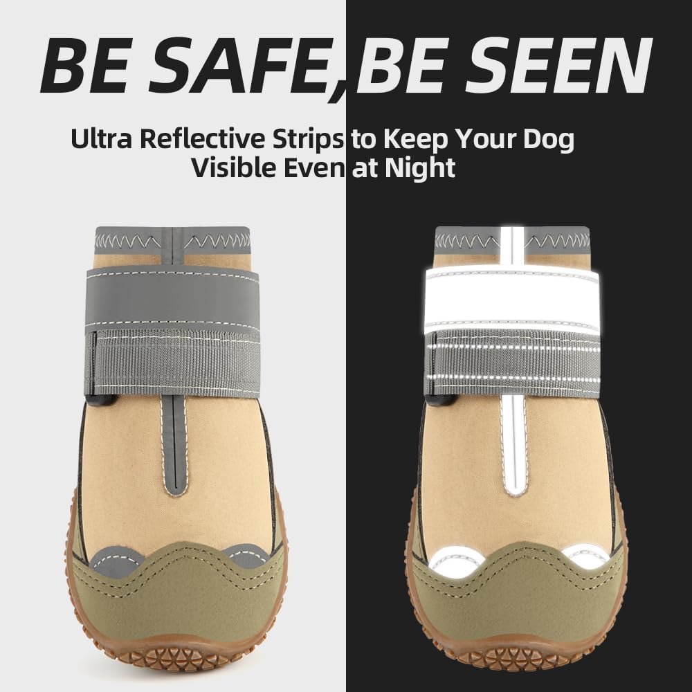Dog Shoes for Large Dogs, Medium Dog Boots & Paw Protectors for Hardwood Floors, Outdoor Dog Booties for Hot Pavement Winter Snow Hiking, Waterproof Dog Shoes with Reflective Strips Size 8