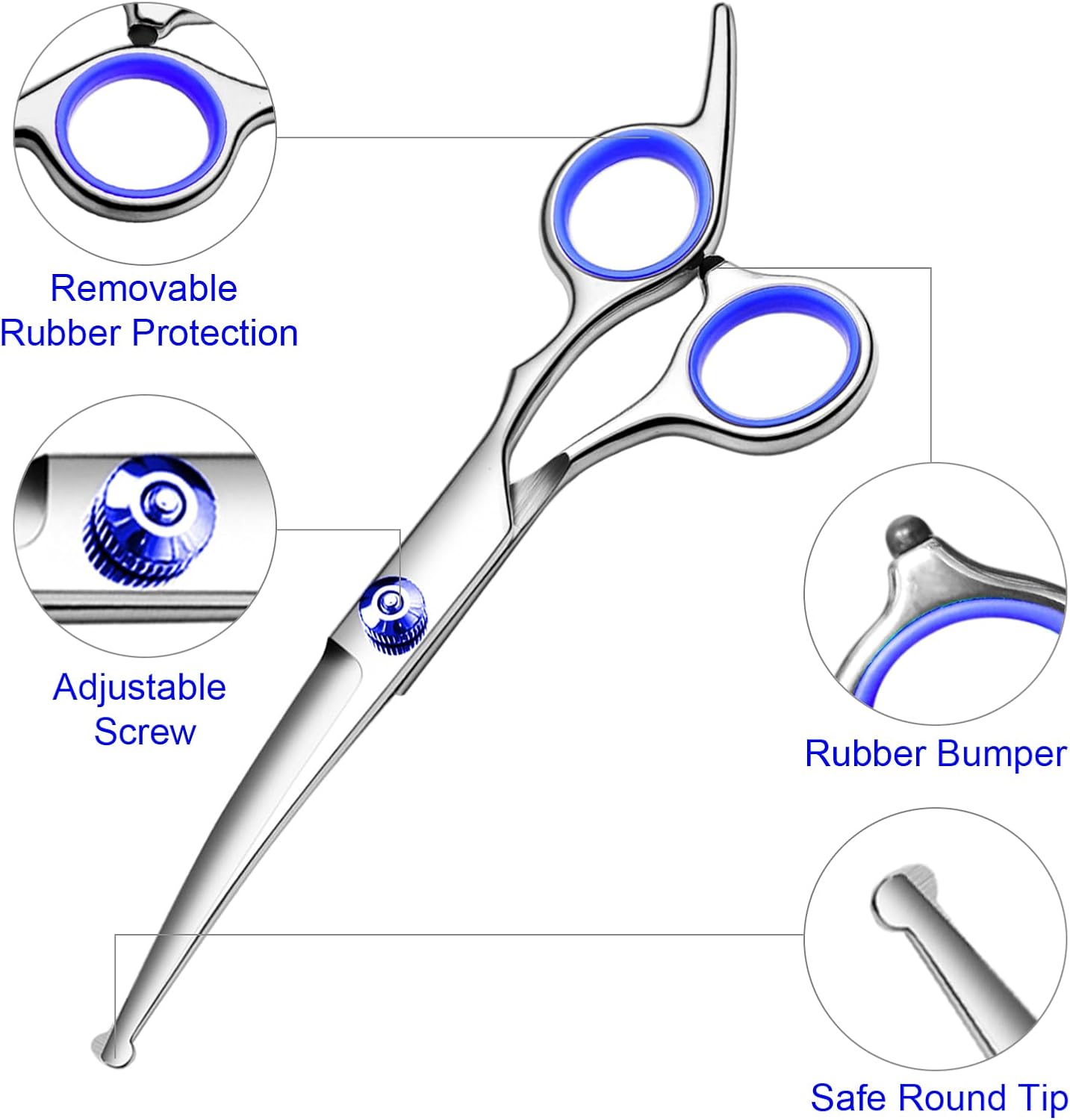 Professional Dog Grooming Scissors Kit, Titanium Coated Dog Scissors for Grooming, Grooming Shears Kit - Thinning, Curved Scissors and Comb for Dog Cat Pet (Blue 4 in 1)