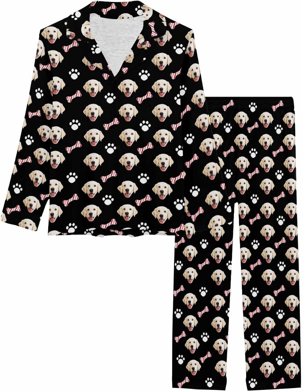 MyPupSocks Custom Face Pajamas for Women Set, Personalized Photo Long Sleepwear XS-XXL