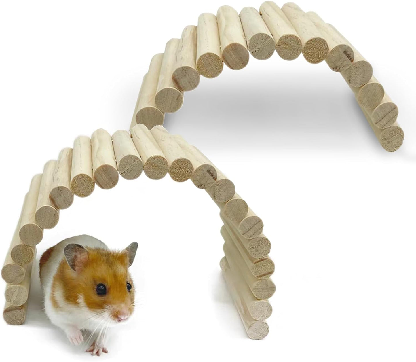 PIVBY 2PCS Wooden Hamster Ladder Bridge, Flexible Wood Tunnel Hide, Hamster Chew Toys for Small Animals Guinea Pig, Rat, Chinchilla, Gerbil, Mice, Mouse (Natural)