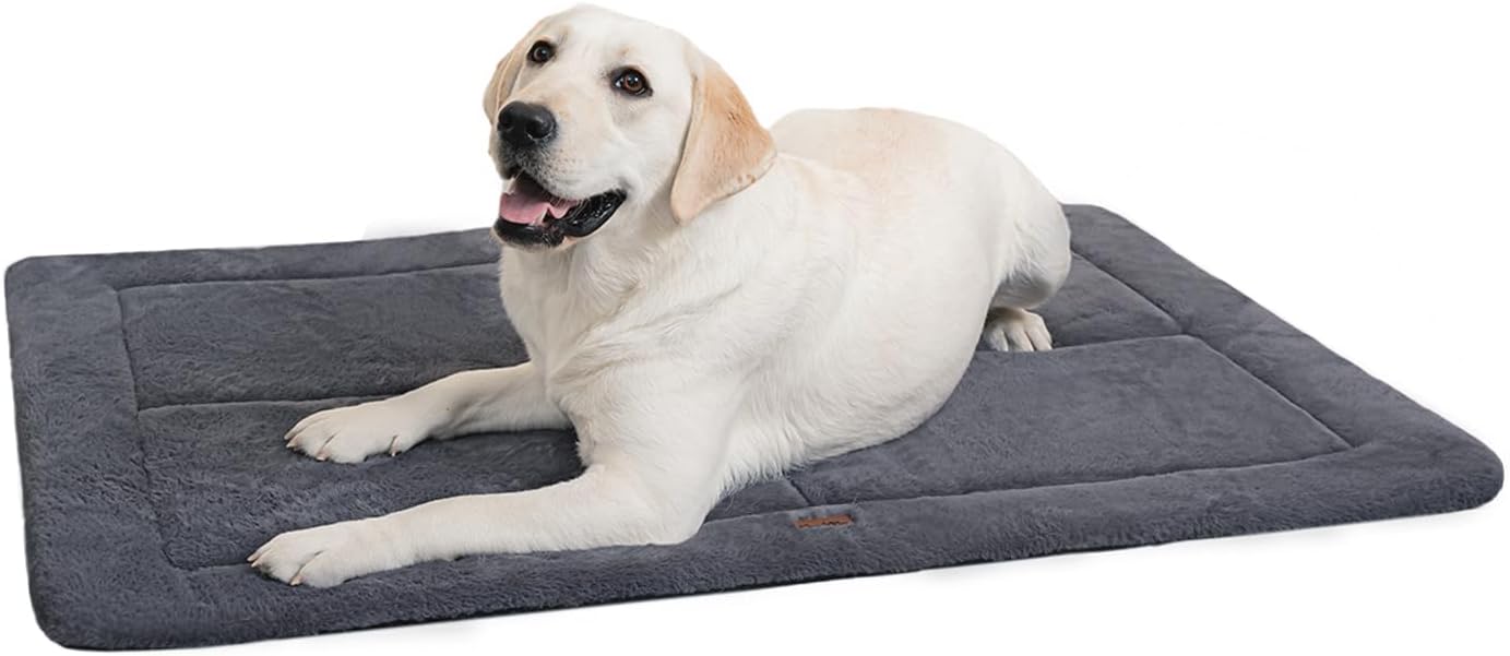 Made4Pets Dog Crate Pad Bed for Extra Large Dogs, Washable & Reversible, Anti-Slip Kennel Mat for Cozy Sleeping, Soft Fluffy Dog Bed for Indoor & Outdoor Use, 48"x30", Dark Gray