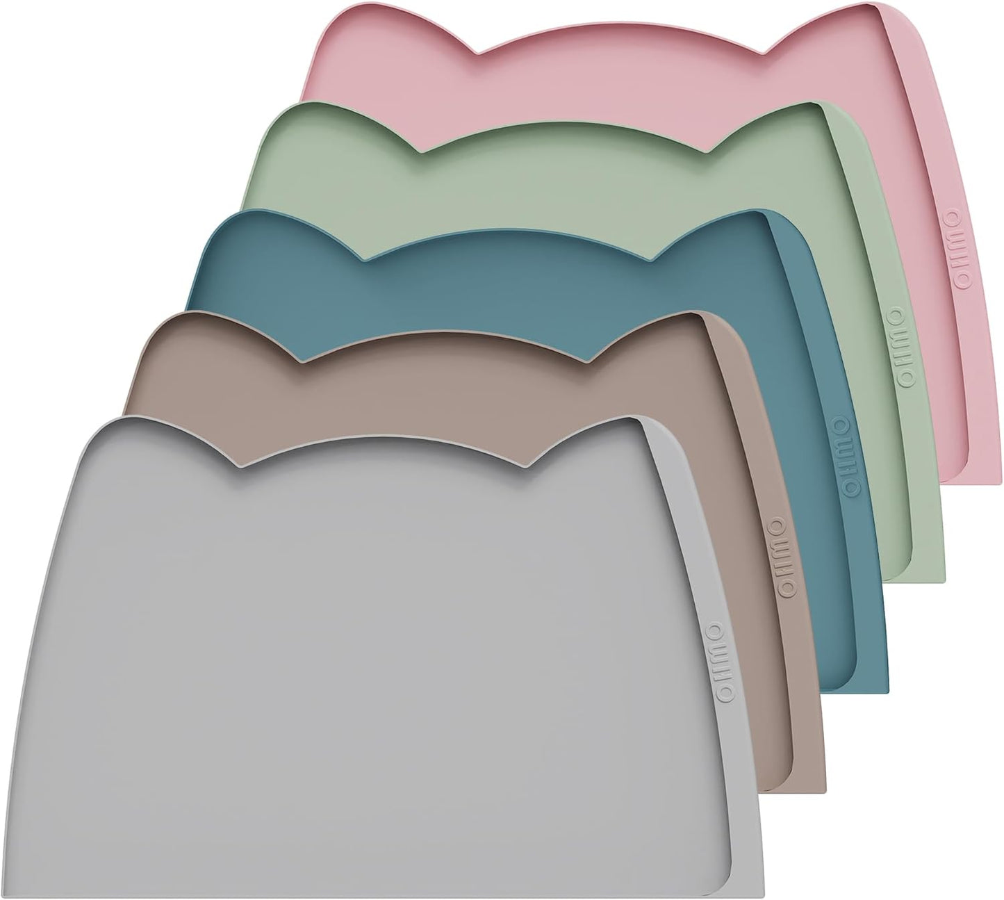 OHMO Dog Food Mat(Ash, 24 * 15'') w/Residue Collection Pocket Silicone Pet Feeding Mat for Floor High Edges Anti Spills Waterproof Cat Water Bowl Tray, Easy Clean Placemat