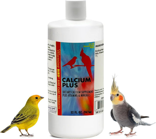 Morning Bird Calcium Plus Liquid Supplement for Birds - Liquid Calcium Formula with Magnesium and Vitamin D3 Calcium Supplement for All Birds – 32 Fl Oz