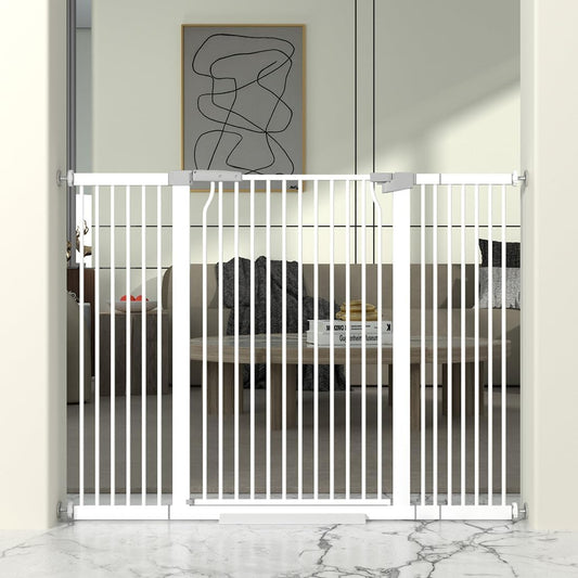 41" Extra Tall Cat Gate for Doorway, 49.2-54.7 Metal Pet Baby Safe Gate, Extra Wide Pressure Mounted Child Door with Expansion Kit, No Drilling No Climb Cat Fence Indoor, Tall Dog Gate, White