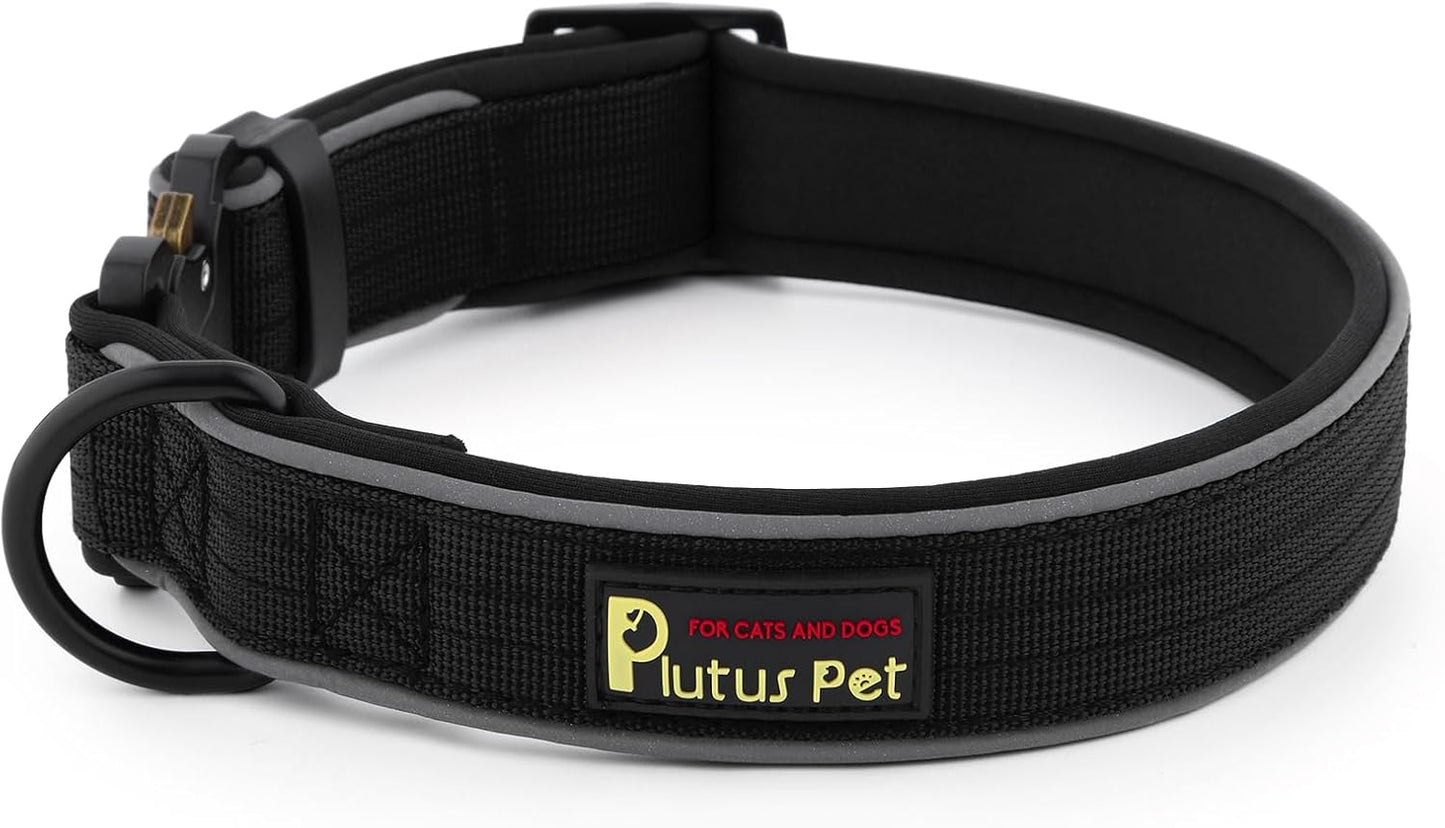Plutus Pet Tactical Dog Collar, Reflective, Adjustable Heavy Duty Dog Collar, Soft Padded and Comfortable, for Small Medium and Large Dogs (Black, XS)