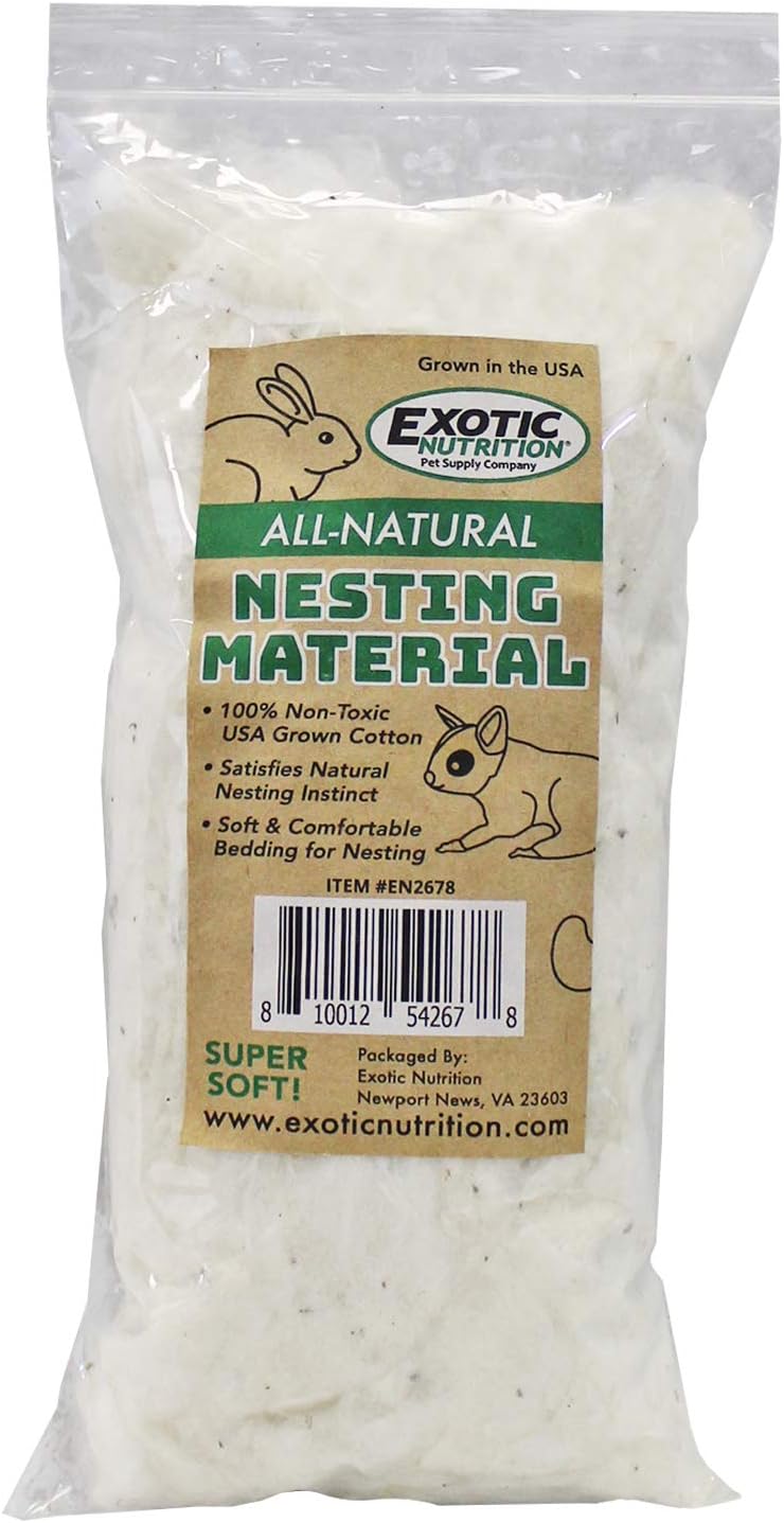 All-Natural Nesting Material (1.5 oz.) - 100% Cotton Eco-Friendly Animal Bedding - For Sugar Gliders, Squirrels, Hamsters, Rabbits, Chinchillas, Rats, Mice, Gerbils, Guinea Pigs and Other Small Pets