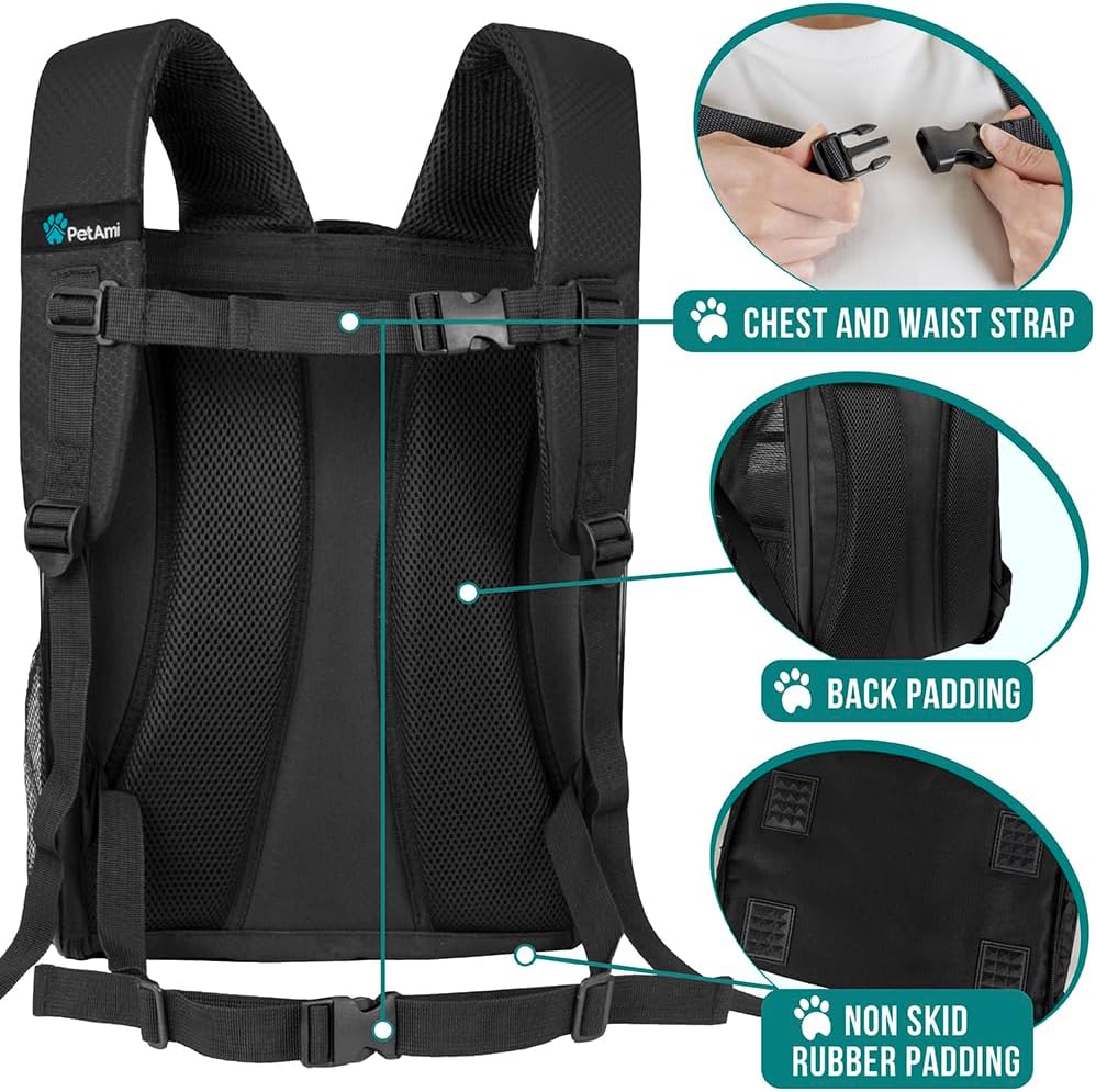 PetAmi Dog Backpack Carrier for Small Large Cat, Pet, Puppy, Ventilated Pet Hiking Backpack Travel Bag, Airline Approved Cat Backpack Carrier, Camping Biking Dog Bag Up to 18lbs Pet, Black